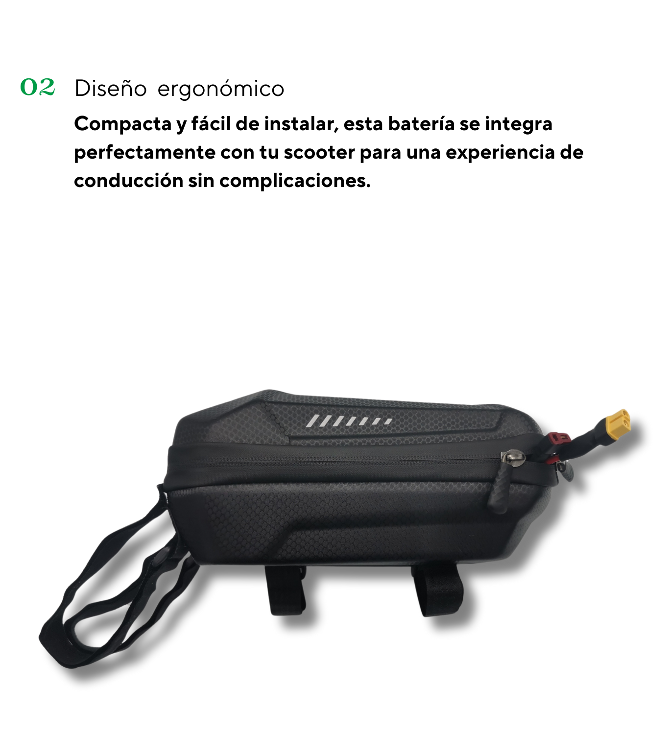 Batería Externa para Scooter 48V 9Ah con fondo blanco, resaltando su diseño práctico y funcional, perfecta para usuarios que buscan un cargador adicional.