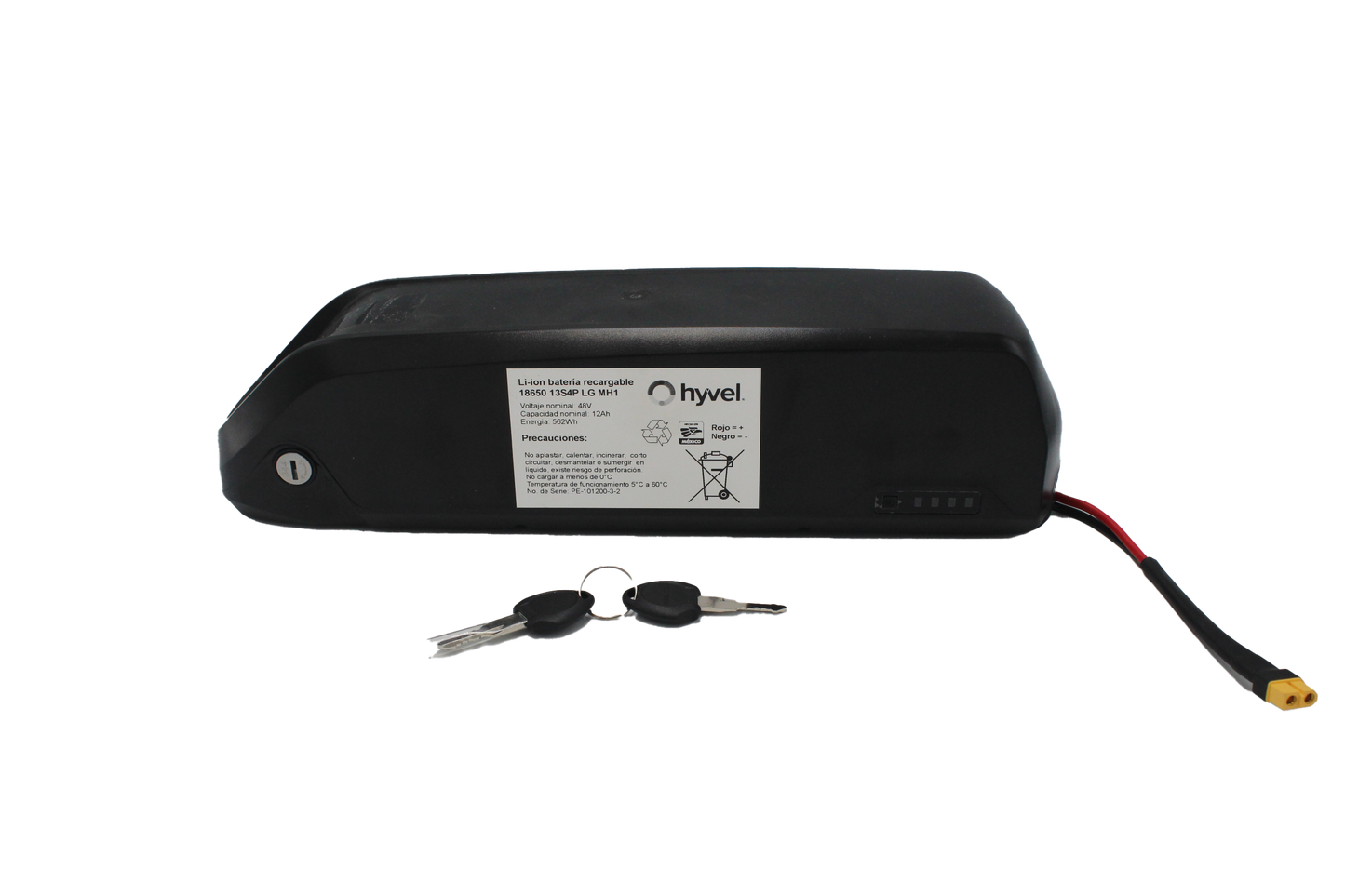 Diagrama descriptivo del Kit Batería 48v 12ah Panasonic + Caja Desmontable + Cargador 2a con especificaciones