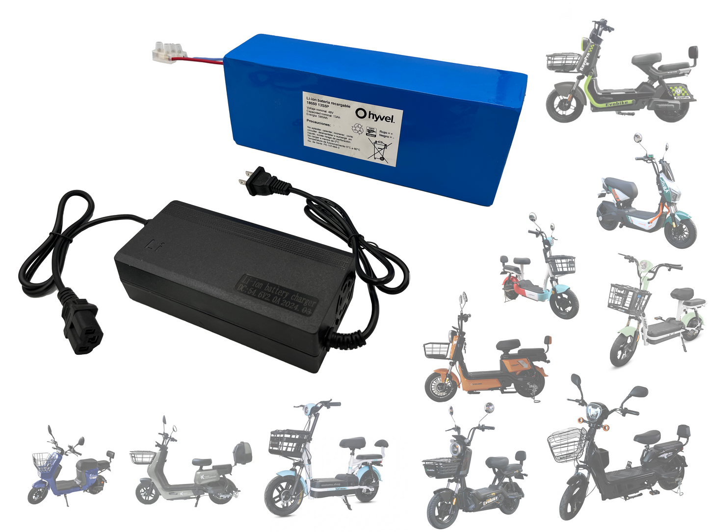 Kit Batería 48V para Bicicleta Eléctrica + Cargador 2A