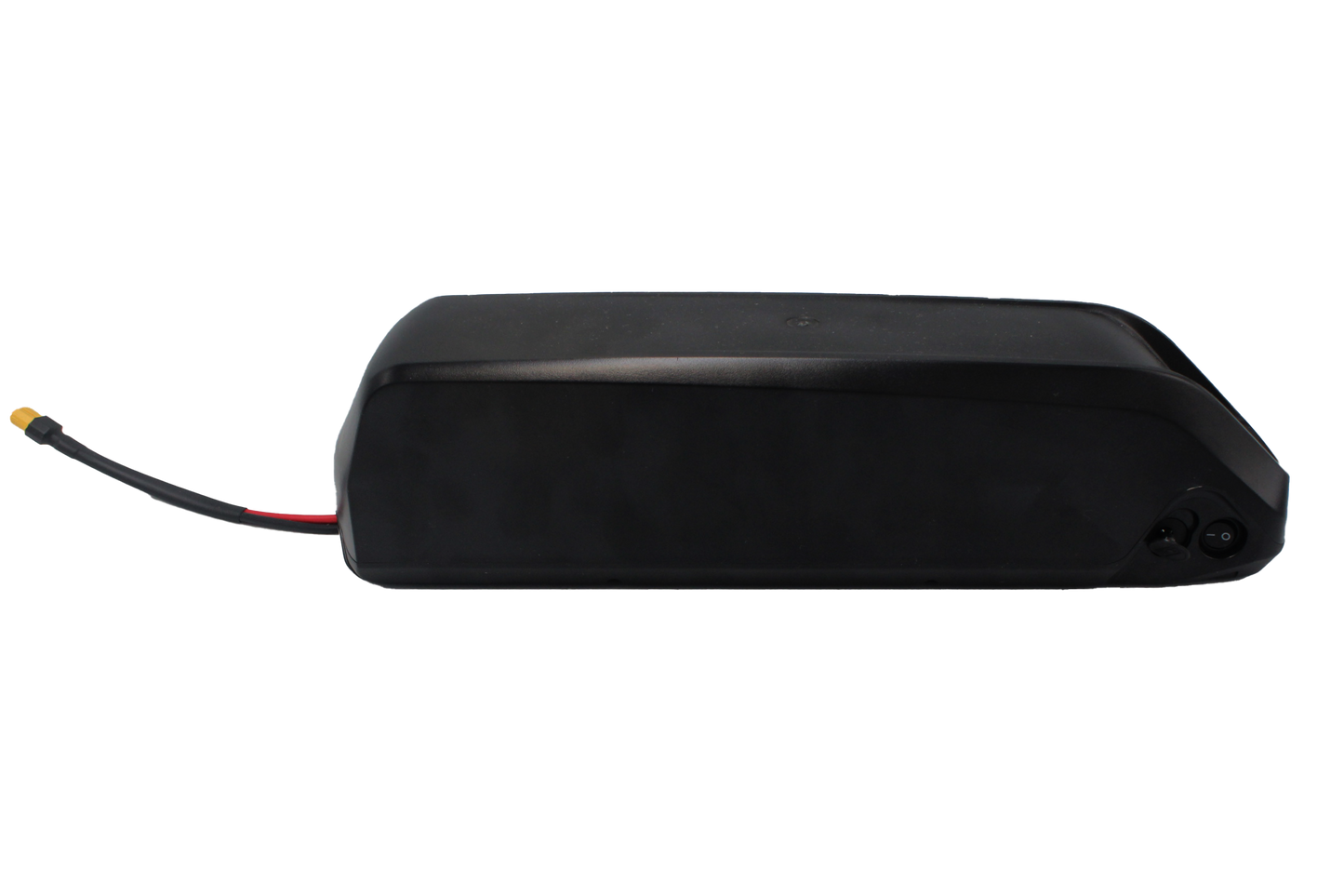 Lateral de Kit Batería 48v 12ah Panasonic + Caja Desmontable + Cargador 2A color negro con cable sobresaliendo