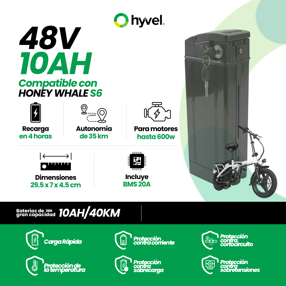 Batería 48v 10Ah compatible con Honey Whale S6
