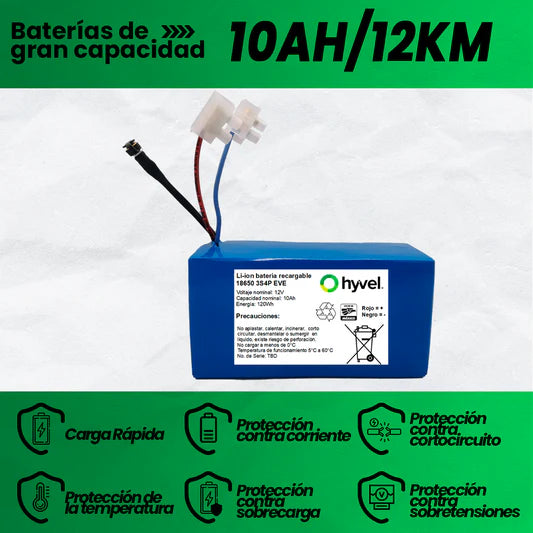 Batería de litio recargable 12V 10Ah, dimensiones compactas de 17x7x6.5cm para motores pequeños de hasta 200W de potencia