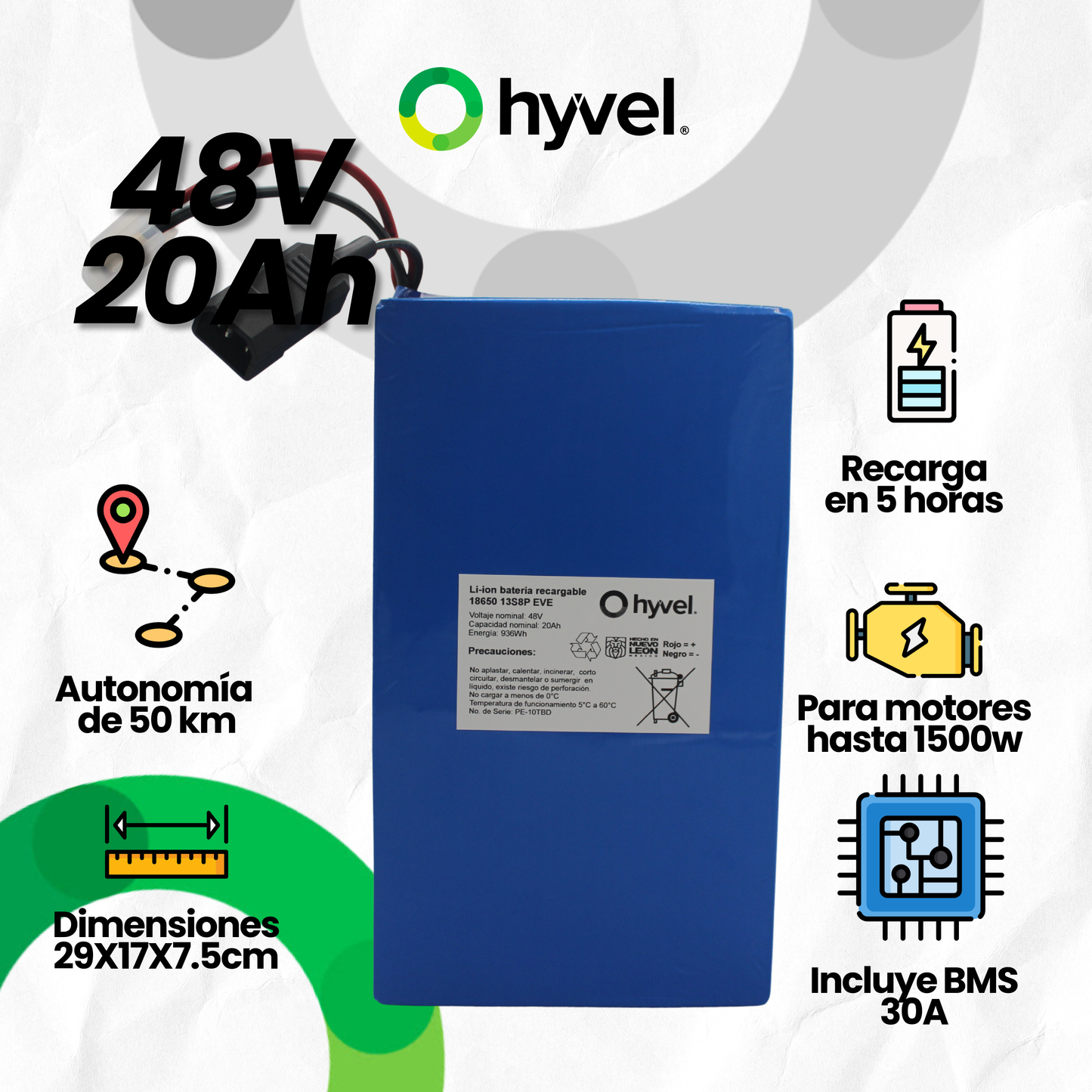 Batería 48V 20Ah para Triciclo Eléctrico