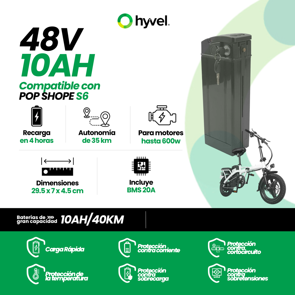 Batería 48v 10Ah compatible con Pop Shope S6