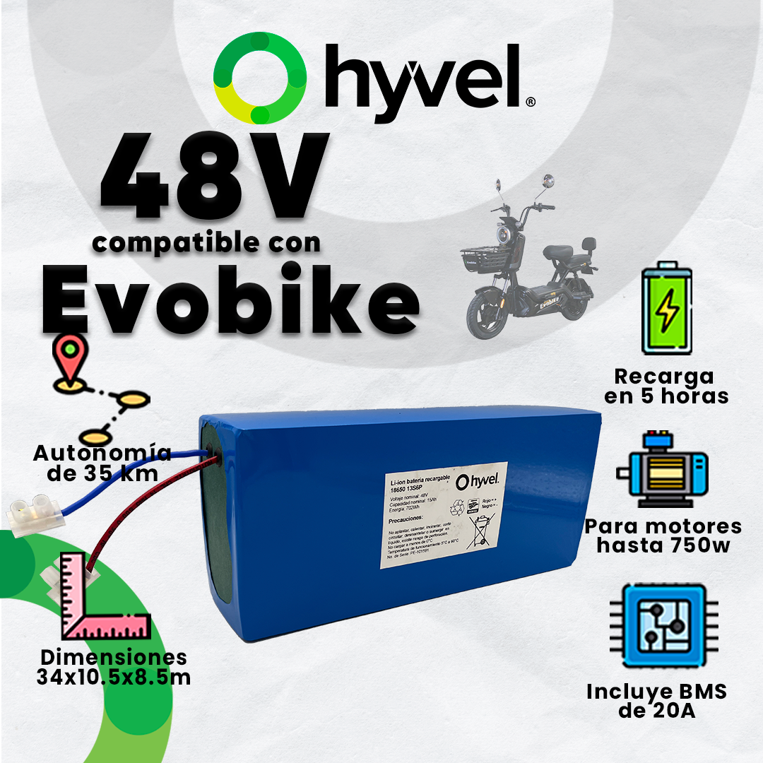 Kit Batería 48V compatible con Evobike + Cargador 2A