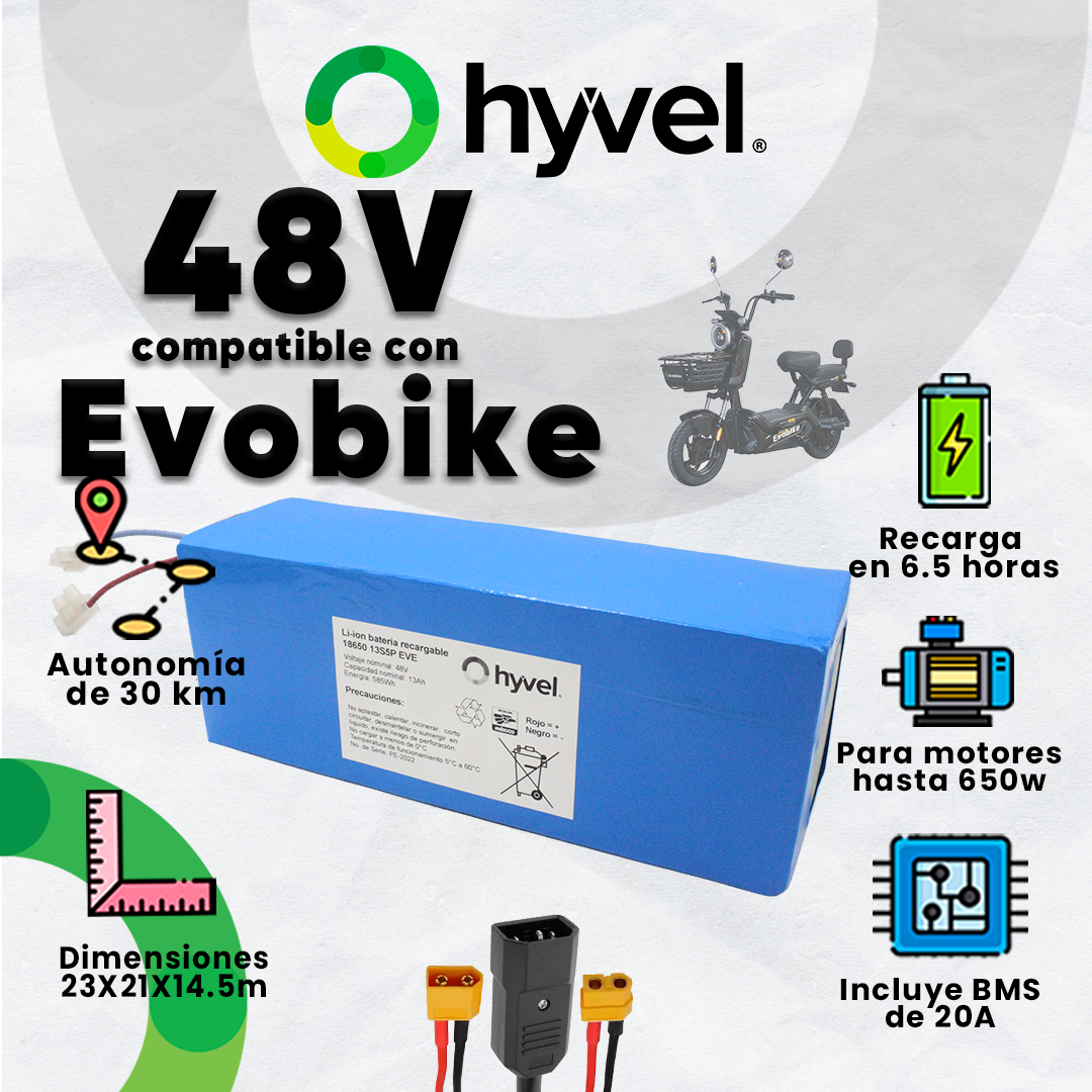 Kit Batería 48V compatible con Evobike + Cargador 2A