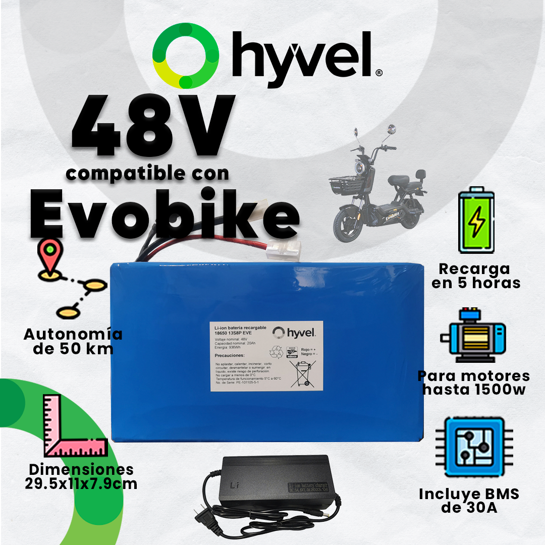 Kit Batería 48V compatible con Evobike + Cargador 2A
