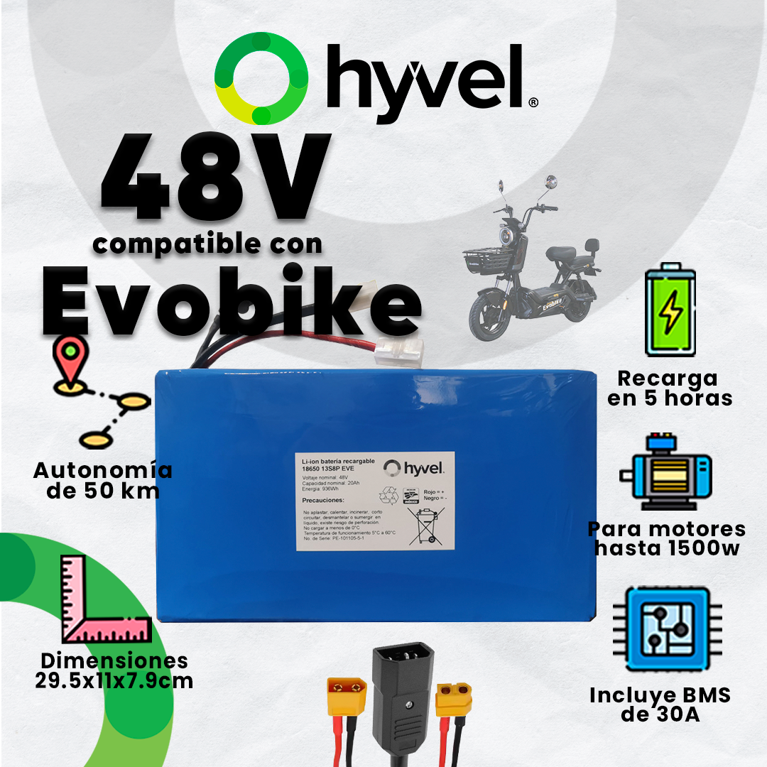 Kit Batería 48V compatible con Evobike + Cargador 2A