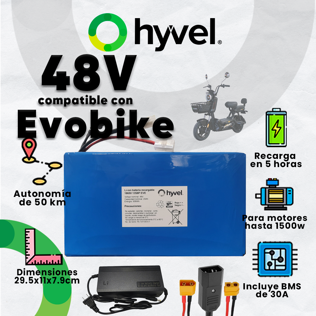 Kit Batería 48V compatible con Evobike + Cargador 2A