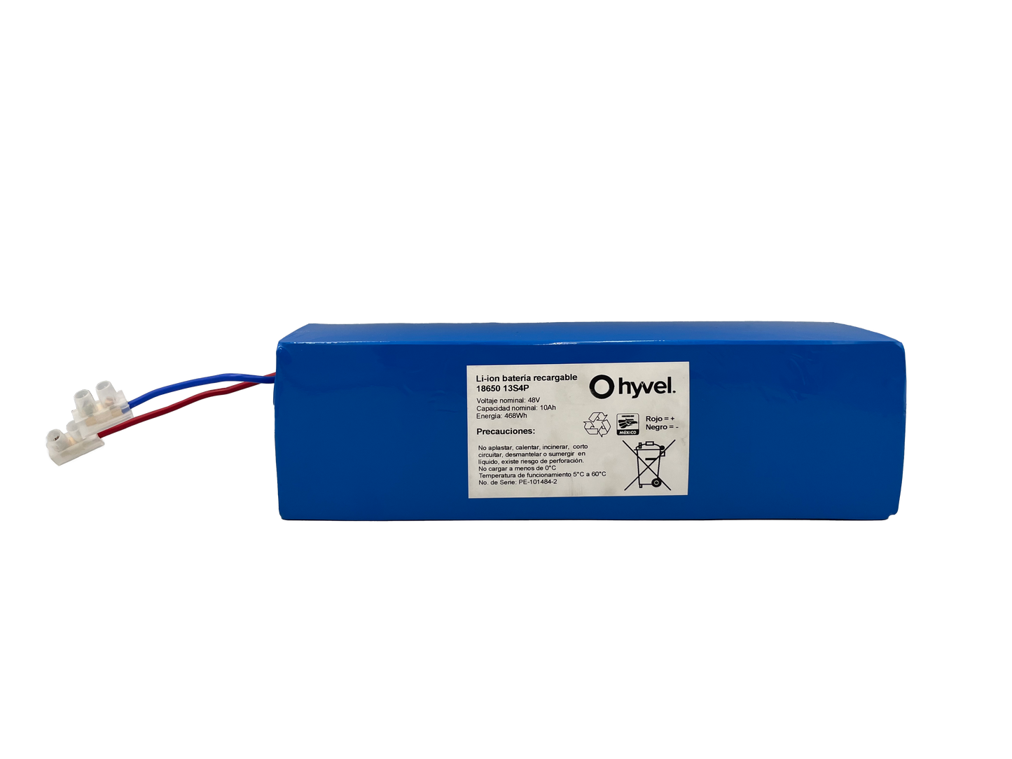 Kit Batería 48V compatible con KIWO + Cargador 2A mostrando la salida de los cables conectores para su instalación