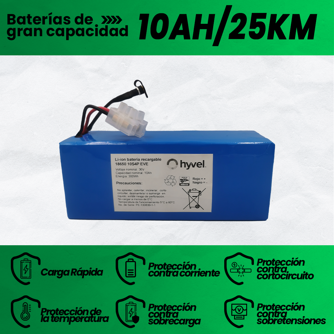 Especificaciones técnicas de la Batería 36v 10ah Eve, con detalles de cada beneficio asegurando un rendimiento seguro y eficiente.