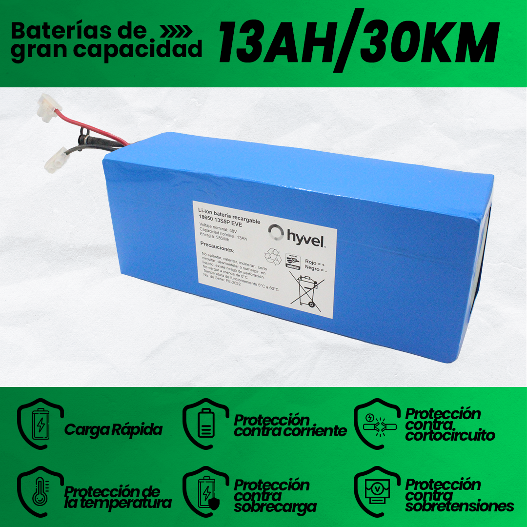 Imagen de la Batería 48V 13Ah destacando la gran capacidad que posee así como sus demás cualidades específicas.