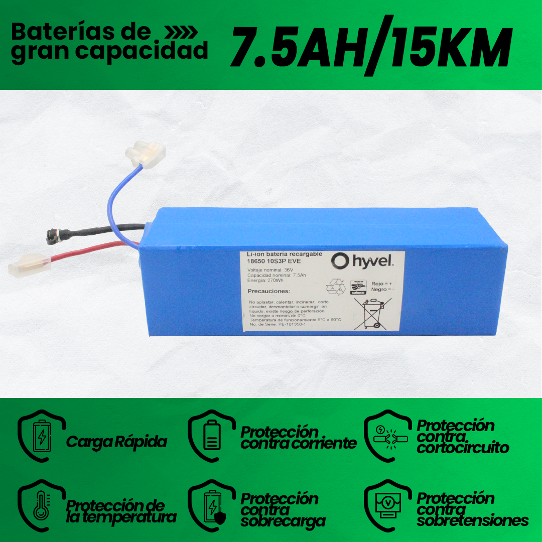 Imagen de la Batería 36V 7.5Ah EVE destacando la gran capacidad que posee así como sus demás cualidades específicas.