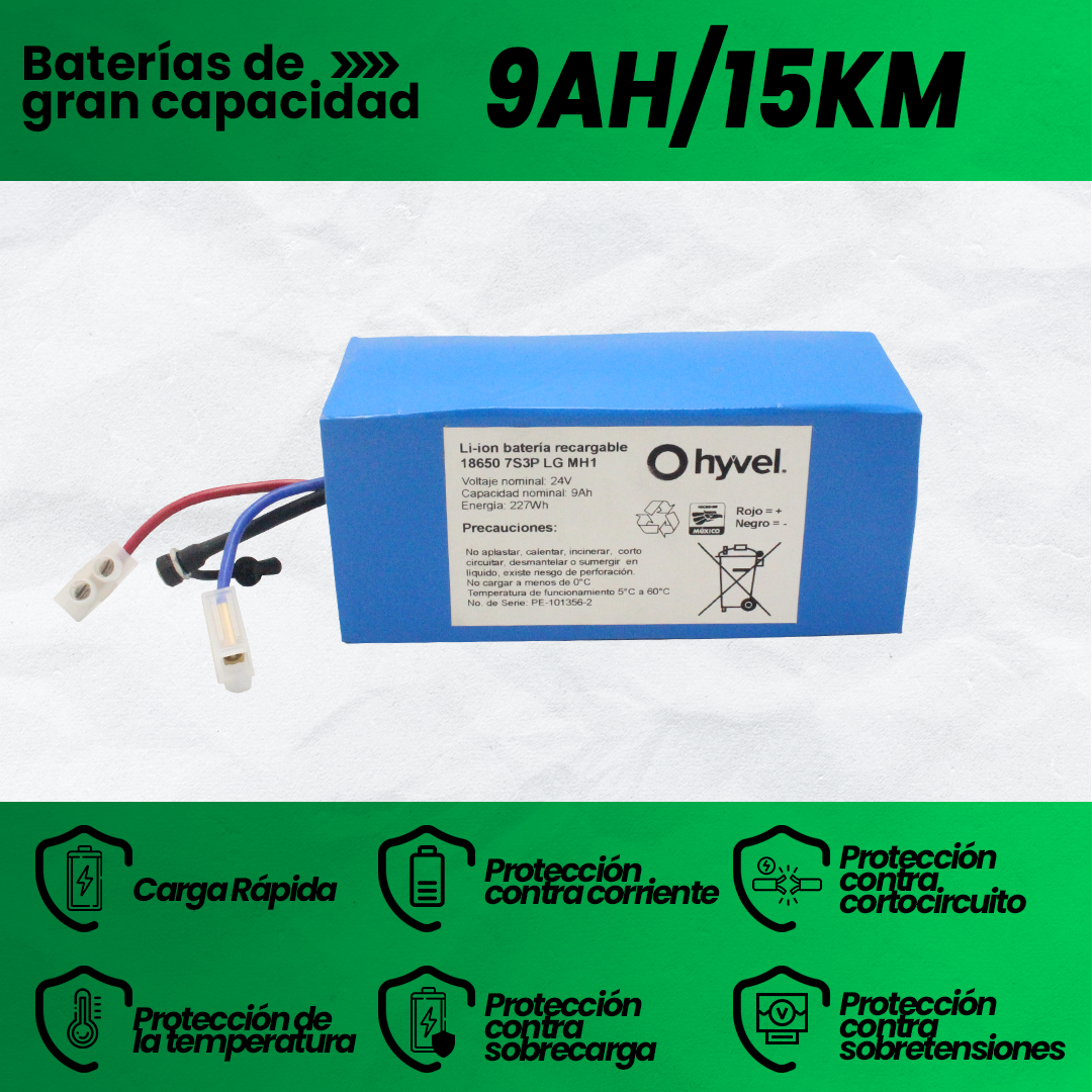 Características específicas de la Batería 24V 9Ah LG MH1 destacando sus usos y beneficios adicionales.