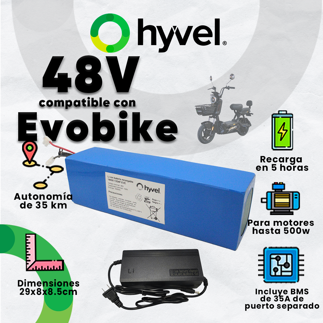 Kit Batería 48V compatible con Evobike + Cargador 2A