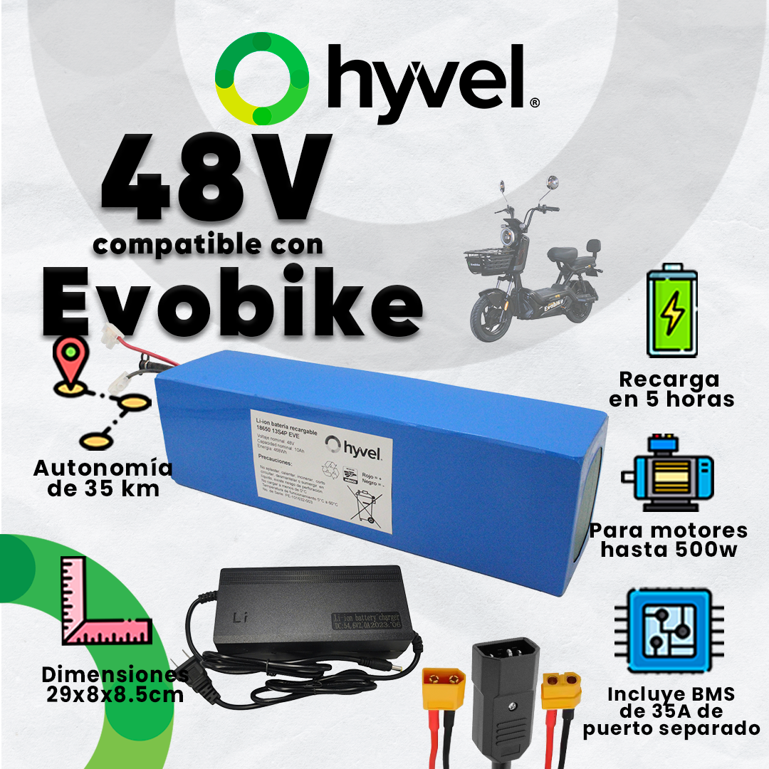 Kit Batería 48V compatible con Evobike + Cargador 2A