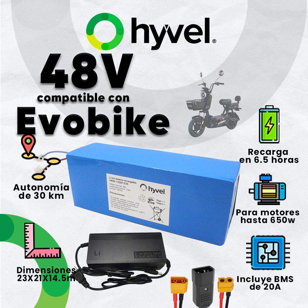 Kit Batería 48V compatible con Evobike + Cargador 2A