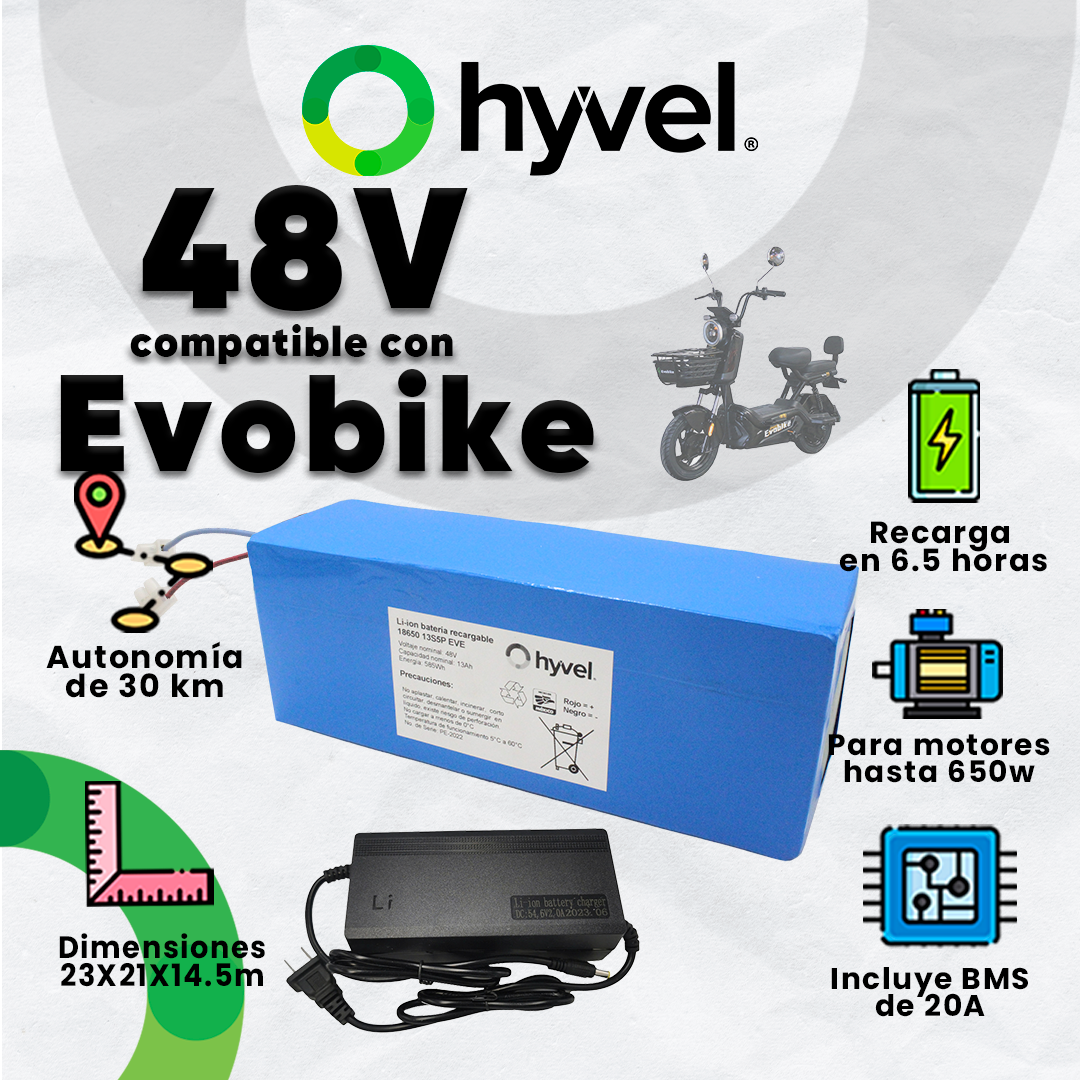 Kit Batería 48V compatible con Evobike + Cargador 2A