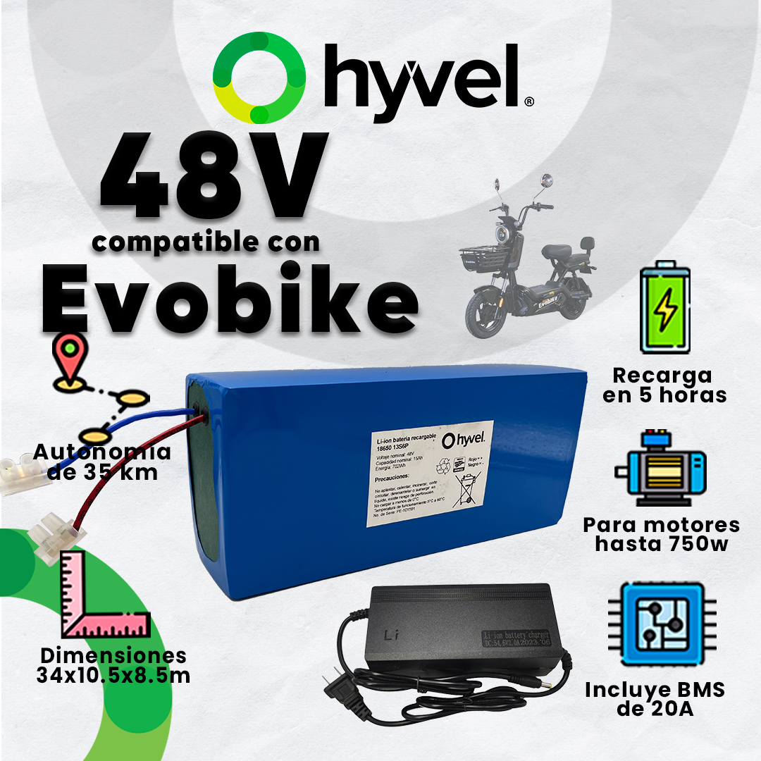 Kit Batería 48V compatible con Evobike + Cargador 2A