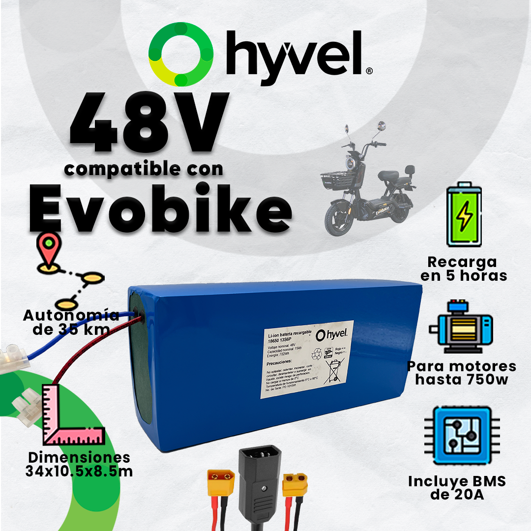 Kit Batería 48V compatible con Evobike + Cargador 2A