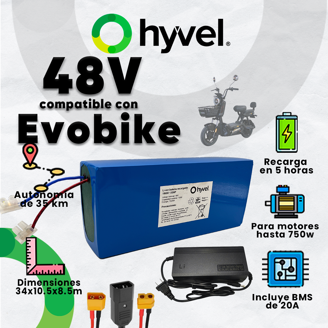 Kit Batería 48V compatible con Evobike + Cargador 2A