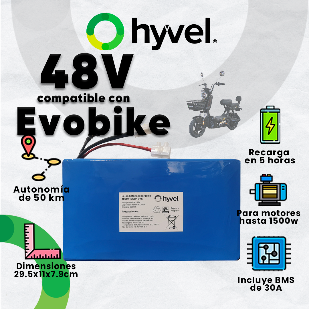 Kit Batería 48V compatible con Evobike + Cargador 2A