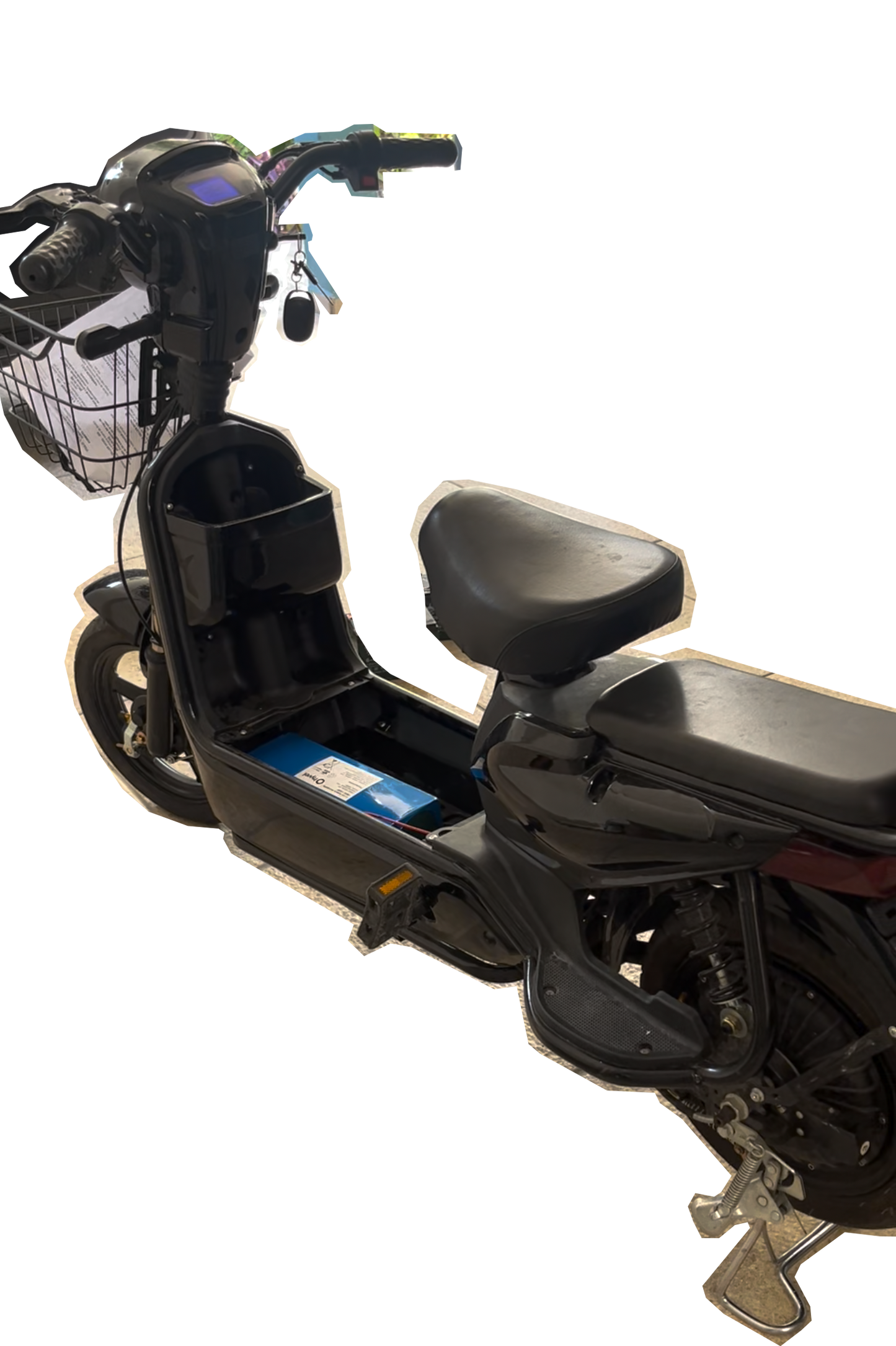Kit Batería 48V compatible con KIWO + Cargador 2A mostrando su plástico azul con el que viene desde fábrica