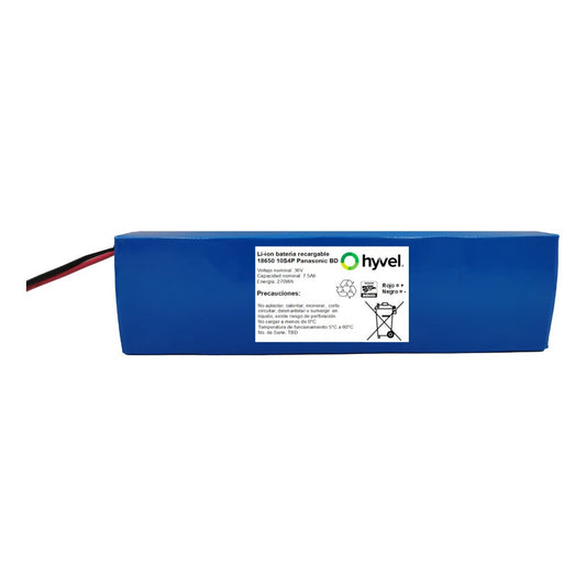 Batería EVE 36V 7.5Ah con especificaciones técnicas en vista principal.