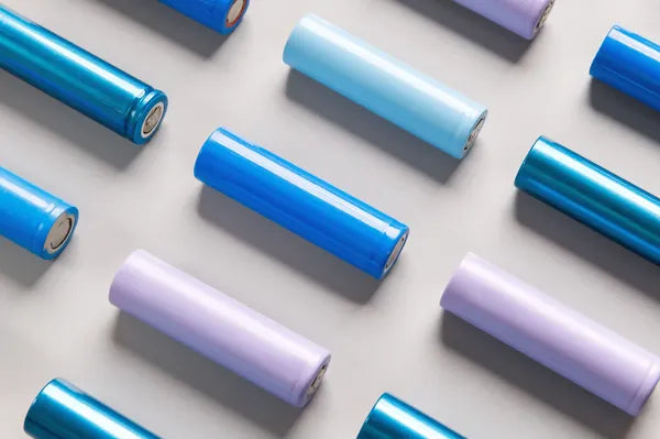 Varias baterías pequeñas, son de color azul, es como funciona una batería de litio