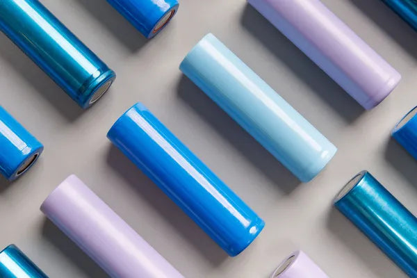 Variedad de baterías recargables de colores que muestran los múltiples usos para una pila de litio en electrónica.
