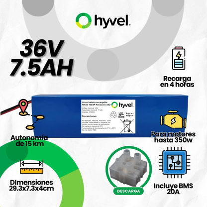 Batería 36V 7.5Ah para Scooter Eléctrico