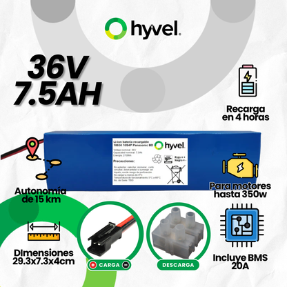 Batería 36V 7.5Ah para Scooter Eléctrico