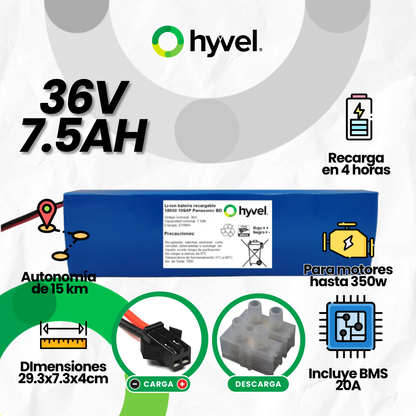 Batería 36V 7.5Ah para Scooter Eléctrico