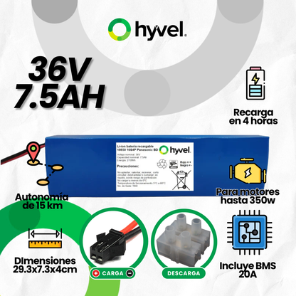 Batería 36V 7.5Ah para Scooter Eléctrico