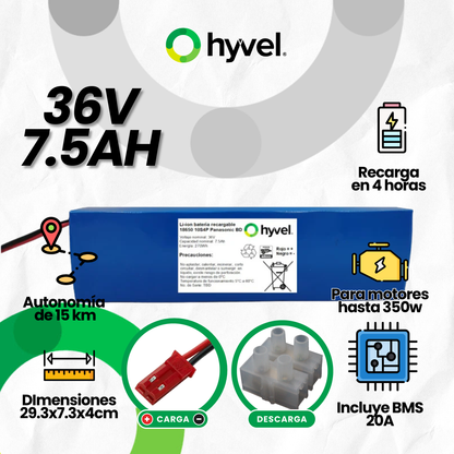 Batería 36V 7.5Ah para Scooter Eléctrico