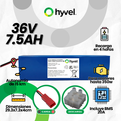 Batería 36V 7.5Ah para Scooter Eléctrico