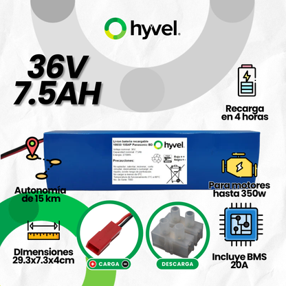 Batería 36V 7.5Ah para Scooter Eléctrico