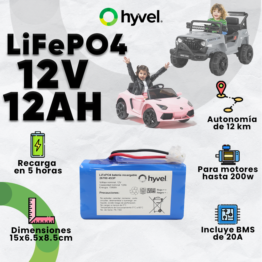 Batería 12V para Carrito Montable Infantil Litio LiFePO4
