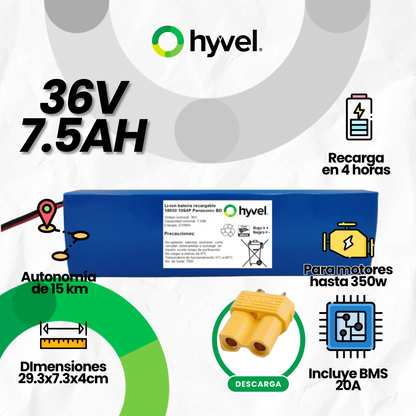 Batería 36V 7.5Ah para Scooter Eléctrico