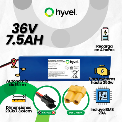 Batería 36V 7.5Ah para Scooter Eléctrico