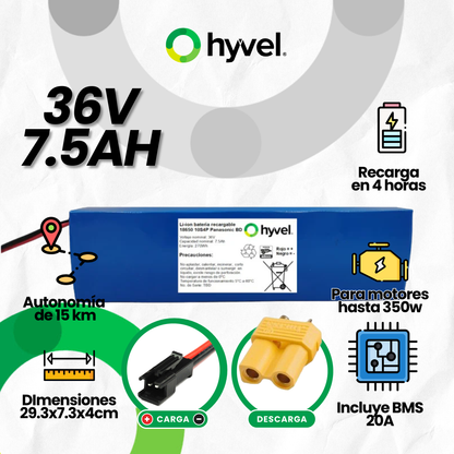 Batería 36V 7.5Ah para Scooter Eléctrico