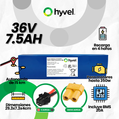 Batería 36V 7.5Ah para Scooter Eléctrico