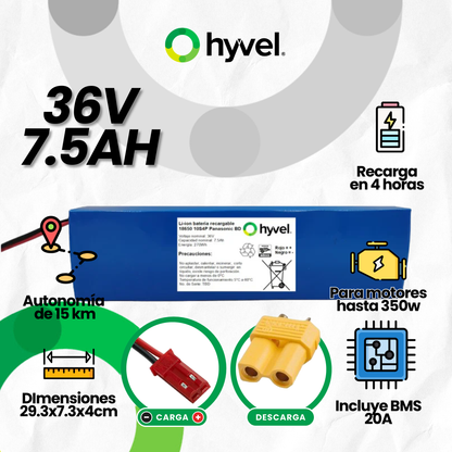 Batería 36V 7.5Ah para Scooter Eléctrico