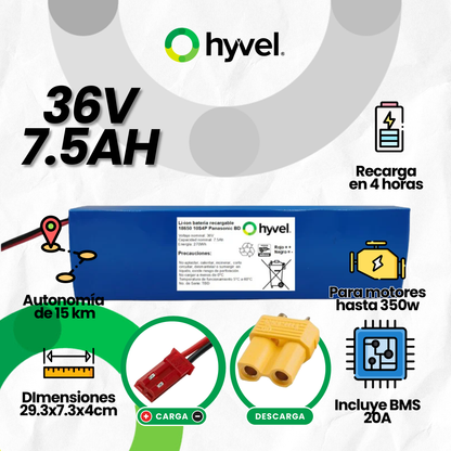 Batería 36V 7.5Ah para Scooter Eléctrico