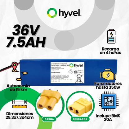 Batería 36V 7.5Ah para Scooter Eléctrico