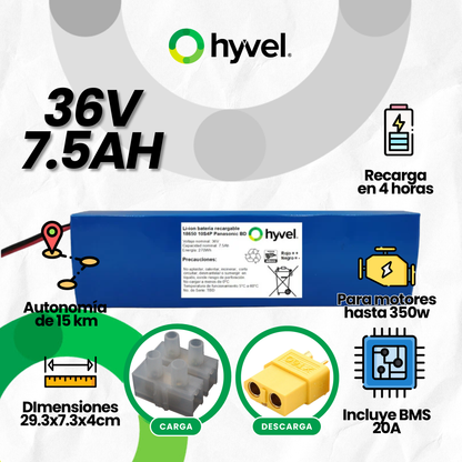 Batería 36V 7.5Ah para Scooter Eléctrico