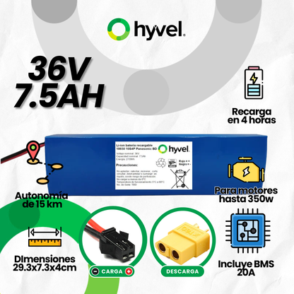 Batería 36V 7.5Ah para Scooter Eléctrico