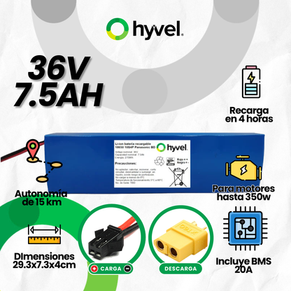 Batería 36V 7.5Ah para Scooter Eléctrico