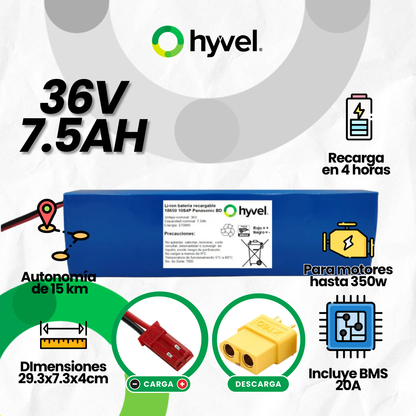 Batería 36V 7.5Ah para Scooter Eléctrico