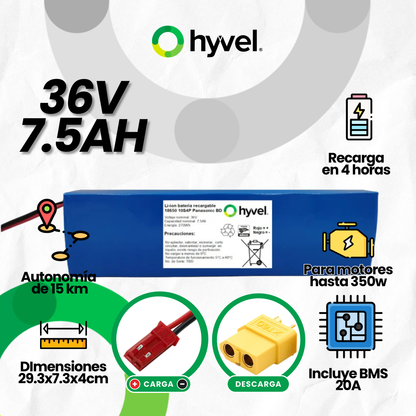 Batería 36V 7.5Ah para Scooter Eléctrico